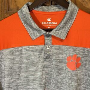 Clemson Tigers NCAA Colosseum Polo Men's XL Gray Orange Poly Spandex Shirt